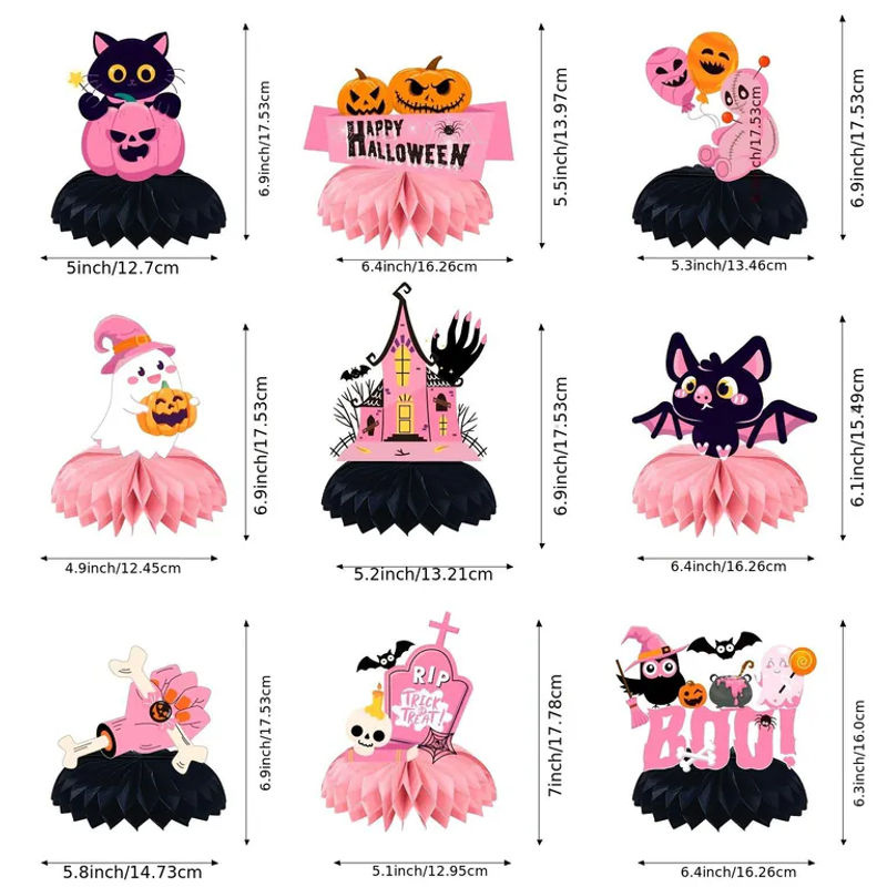 SZ-Damai Halloween Wabenornamente aus Papier in Rosa, 9-teiliges Set für deine Party-Dekoration - Bild 4