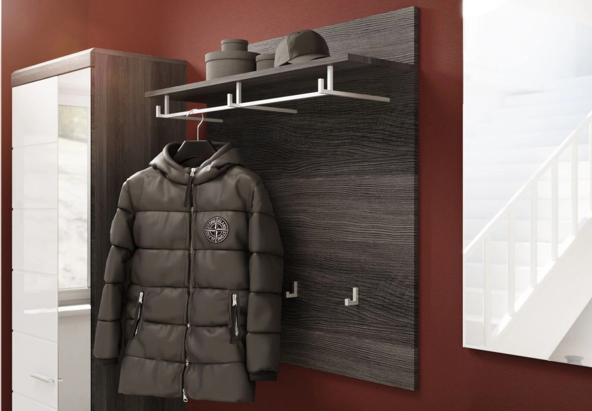 3-tlg. Garderobe Set Shawn von Inn.Furn in Weiß Hochglanz und Rauchsilber Grau mit Schuhschrank, Bank und Paneel für den Flur - Bild 4