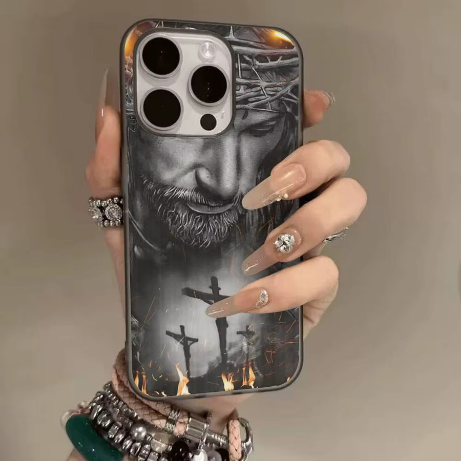 Handyhülle mit Jesus Kreuz und Heiliges Licht Wellenmuster für iPhone 11 bis iPhone 17 Air Pro Max in Schwarz Matt - Bild 4