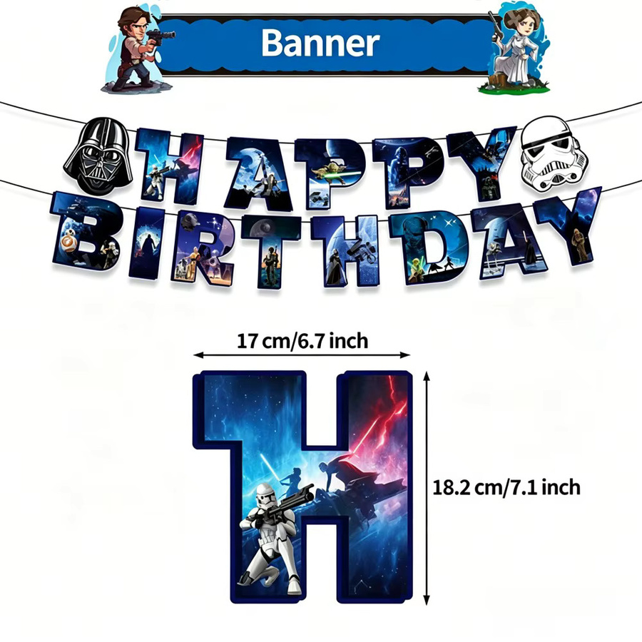 Bandai Star Wars Geburtstagsparty Deko-Set mit Banner, Tortendekoration, Ballons und hängenden Spiralen in Mehrfarbig - Bild 3