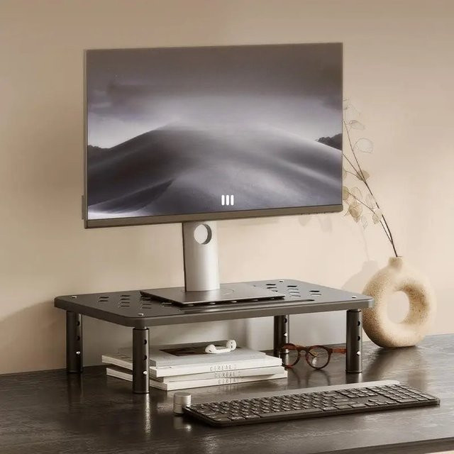Monitorständer aus Metall als Schreibtisch-Organizer und Display-Plattform in Schwarz - Bild 1