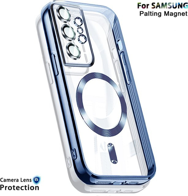 Transparente Magnetische Hülle mit Galvanisierung und Kameraobjektivschutz für Samsung Galaxy S26 S25 S24 S23 S22 S21 Ultra Plus FE kompatibel mit MagSafe in Blau - Bild 1