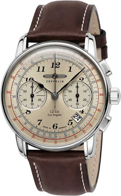 Zeppelin Chronograph, Quarz, Edelstahl, 43 mm, Leder, Herren - Bild 1
