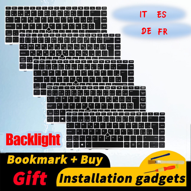 Beleuchtete Tastatur für HP EliteBook 840 G5, 840 G6, 846 G5, 745 G5, 645 G6 und ZBook 14u G5 in Schwarz mit deutscher, spanischer, französischer und italienischer Beschriftung - Bild 1