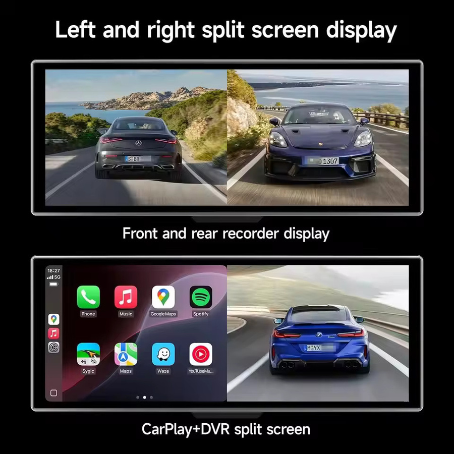 Srnubi 4K Dash Cam mit 11,26 Zoll Display, Wireless CarPlay & Android Auto, Tragbarer Auto DVR mit GPS Navigation, Schwarz - Bild 3