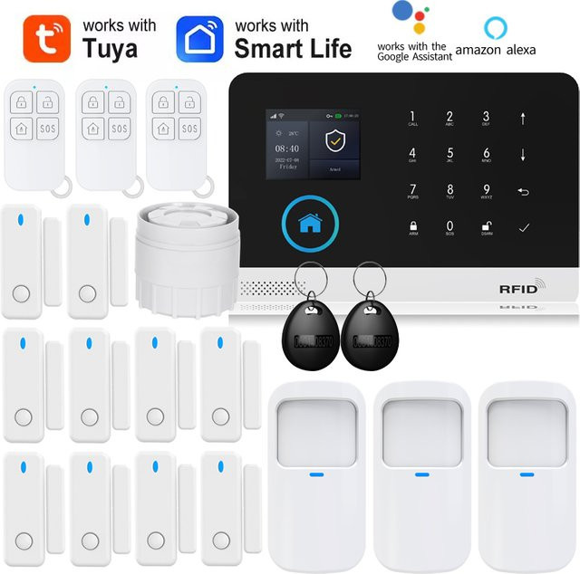 AiHexsm Smart Home Sicherheitssystem mit 2G GSM WiFi Alexa Tuya Smart Life Kompatibilität, Bewegungs- und Tür-Magnetsensor mit Haustier-Immunität - Bild 1