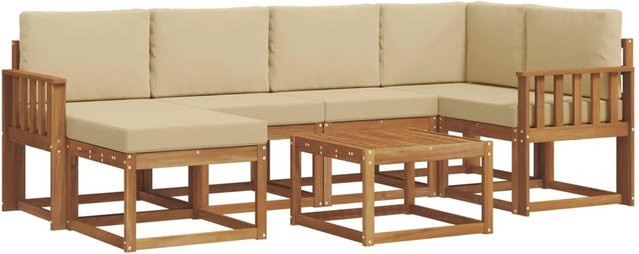 vidaXL Outdoor-Sofagarnitur aus Akazienholz in L-Form mit 7 Teilen, Beige und Braun - Bild 1