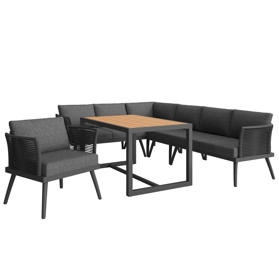 okwish Gartensofa-Set Grau mit Polstern, Kissen und Couchtisch aus pulverbeschichtetem Stahl - Bild 2