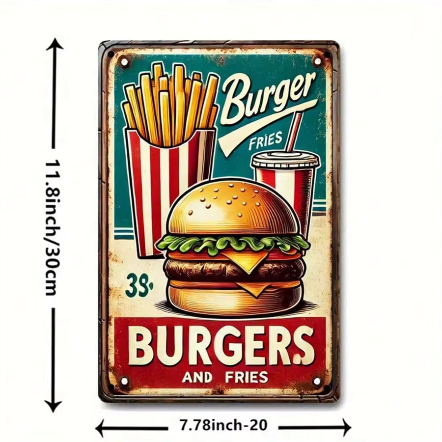 CIFbuy Vintage Burger Metallschild als Wandkunst für Café und Bar, mehrfarbig, rechteckig - Bild 3