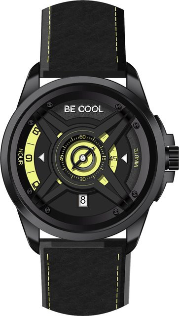 Be Cool Armbanduhr, Quarz, Leder, Schwarz, Grün, 42 mm, Unisex - Bild 1