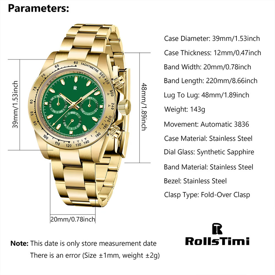 RollsTimi Armbanduhr, Automatik, Gold, Edelstahl, Saphirglas, Herren - Bild 6