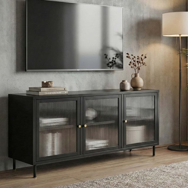 MCW TV-Rack O87 Lowboard im Industrial Look aus Metall und Schilfglas, Schwarz, B/H/T: 120 x 58 x 40 cm - Bild 3