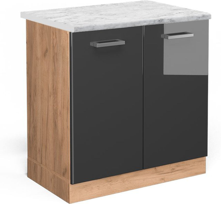 Vicco Spülenunterschrank R-line in Anthrazit Hochglanz mit Marmor-Optik, Breite: 80 cm - Bild 1