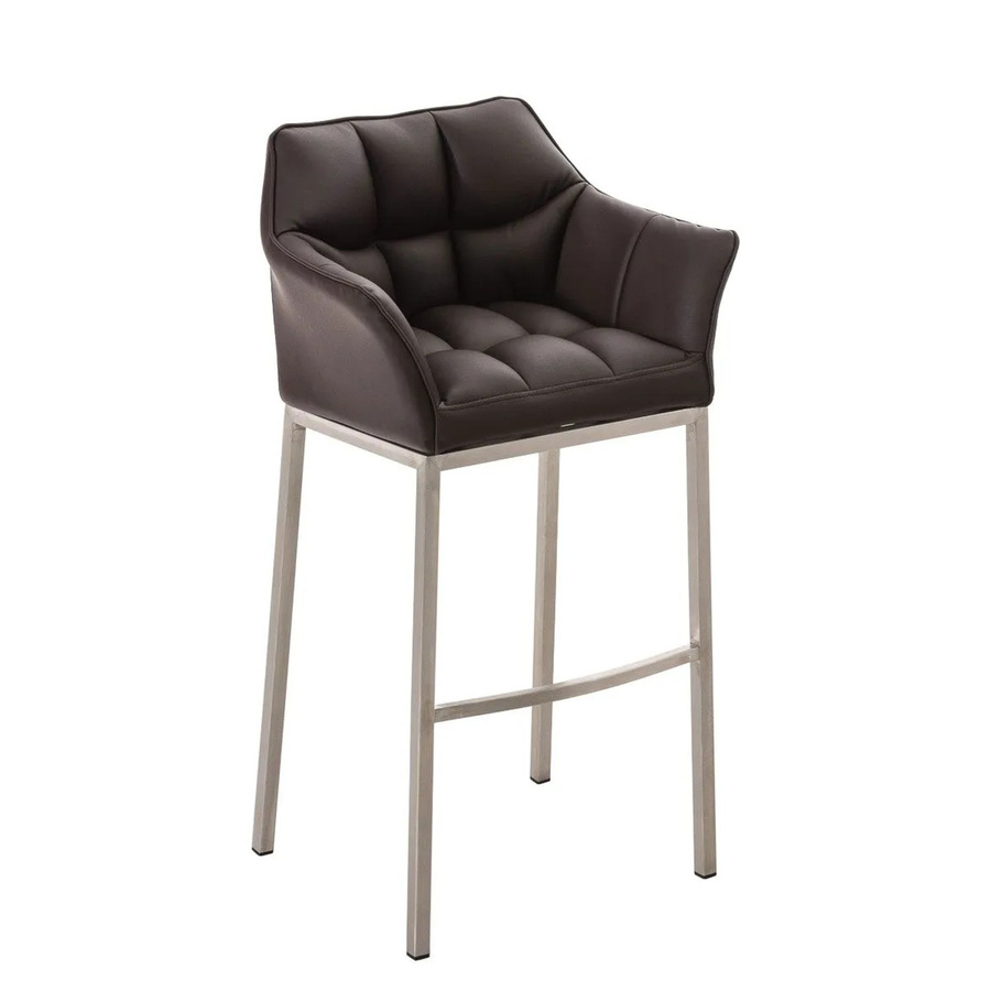 DELUKE Barhocker GIBEL Barstuhl aus Kunstleder in Braun mit Lehne und silbernen Metallfüßen, B/T/H: 64 x 48 x 110 cm - Bild 2