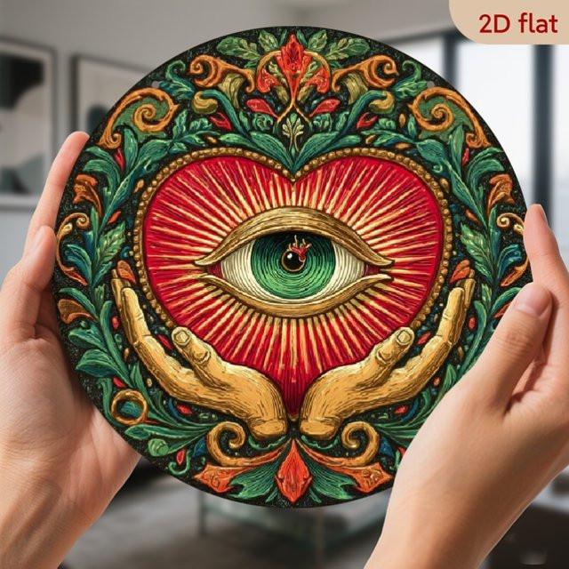 CIFBUY Vintage Mexikanisches Herz-Augen-Kunstwerk aus Metall, Rund, Mehrfarbig, Durchmesser: 20,3 cm - Bild 1