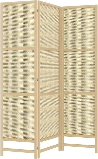 HOMCOM Paravent 3-teilig aus Rattan und Naturholz in Beige, B/T/H: 135 x 1,7 x 180 cm - Bild 1