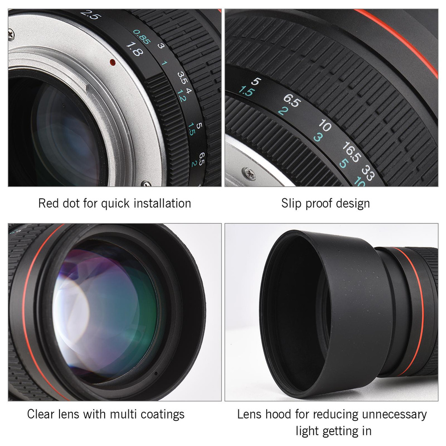 Andoer Tele-Porträtkameraobjektiv für Canon EF Vollformat mit Blende F1.8, Manueller Fokus, Schwarz - Bild 3