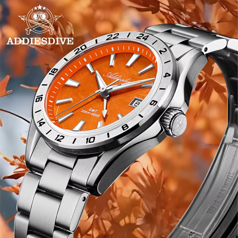 ADDIESDIVE GMT-Uhr, Quarz, Edelstahl, Saphirglas, 20 ATM, Herren - Bild 2