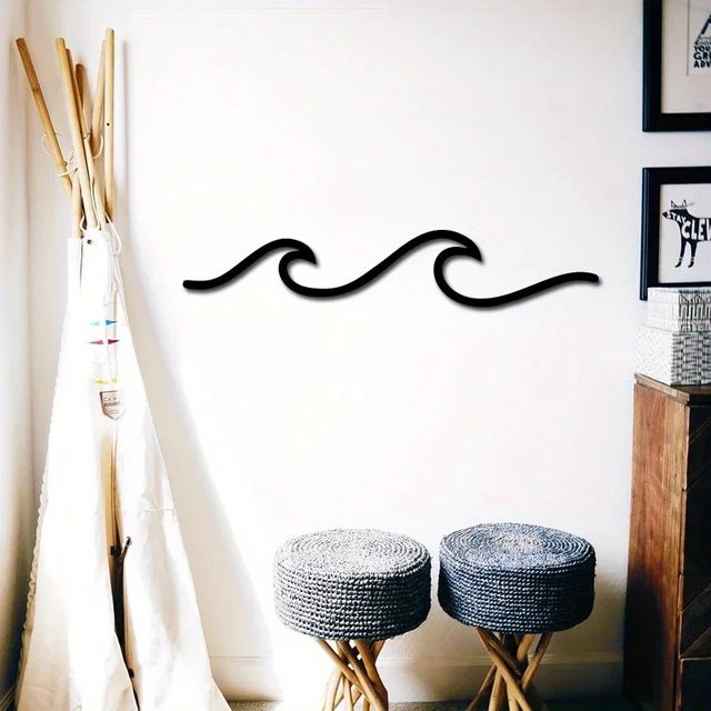 DDPNKL Metall-Wellenkunstschild in Schwarz als minimalistische Wanddekoration im abstrakten Design - Bild 1