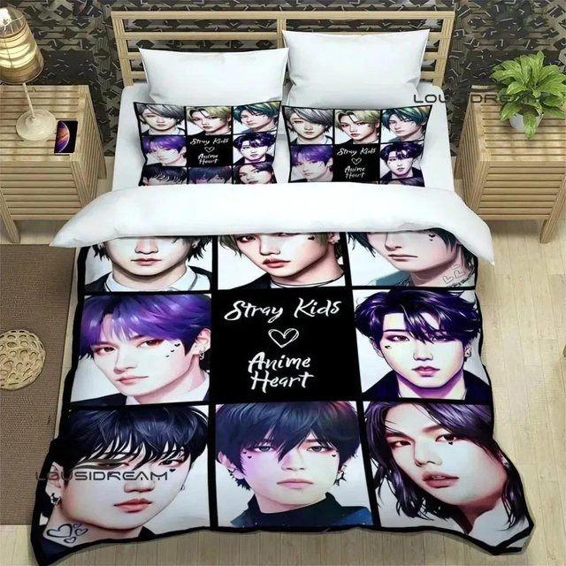 Softura KPOP S-Stray-K-Kids Bettwäsche-Set mit Grafikdruck, Queen-Größe, Mehrfarbig, B/H: 210 x 210 cm - Bild 1
