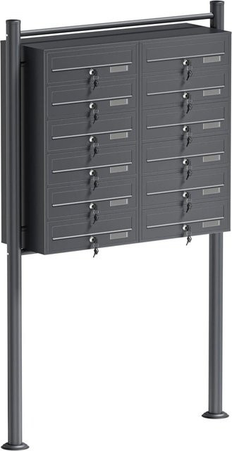 Wiltec Briefkastenanlage Anthrazit mit 12 Fächern als Standbriefkasten (2x6 Fächer) - Bild 1