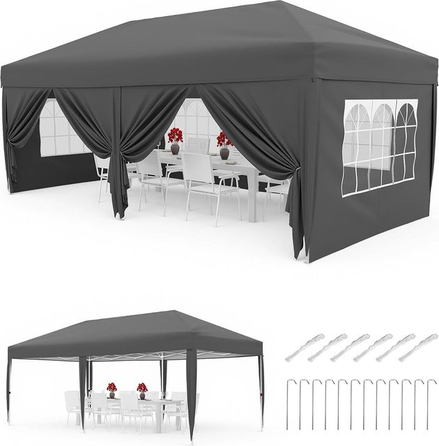 HiMISS Pop-Up-Pavillon Schwarz mit 6 Seitenwänden, wasserdichter Outdoor-Unterstand UPF 50+, faltbarer Event-Pavillon B: 6 m, T: 3 m, H: 2,6 m - Bild 1