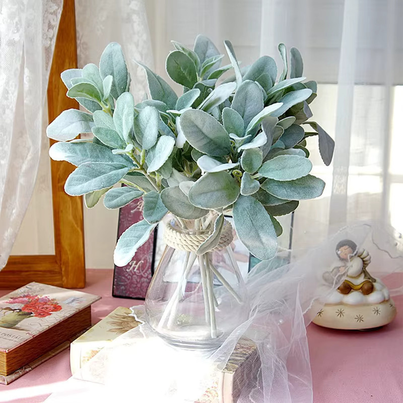 10 Stück künstliche Lammohren in Grün als Dekozweige für Brautsträuße, Hochzeitsfloristik und DIY-Blumenarrangements - Bild 2
