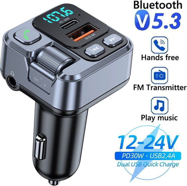 Velev Auto Bluetooth Empfänger mit Digital Display, USB U Disk Funktion und PD 20W Schnellladefunktion, FM Sender für dein Handy - Bild 1