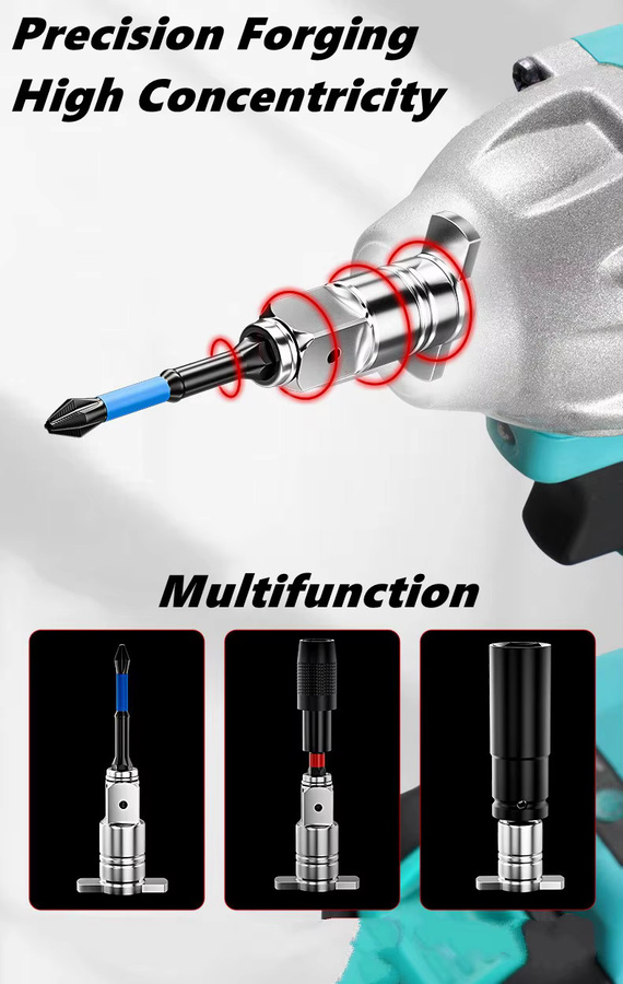 NIUXIANG Dual-Use Schlagschrauber Adapter Konverter von 1/2 Zoll Vierkant auf 1/4 Zoll Sechskant in Silber - Bild 2
