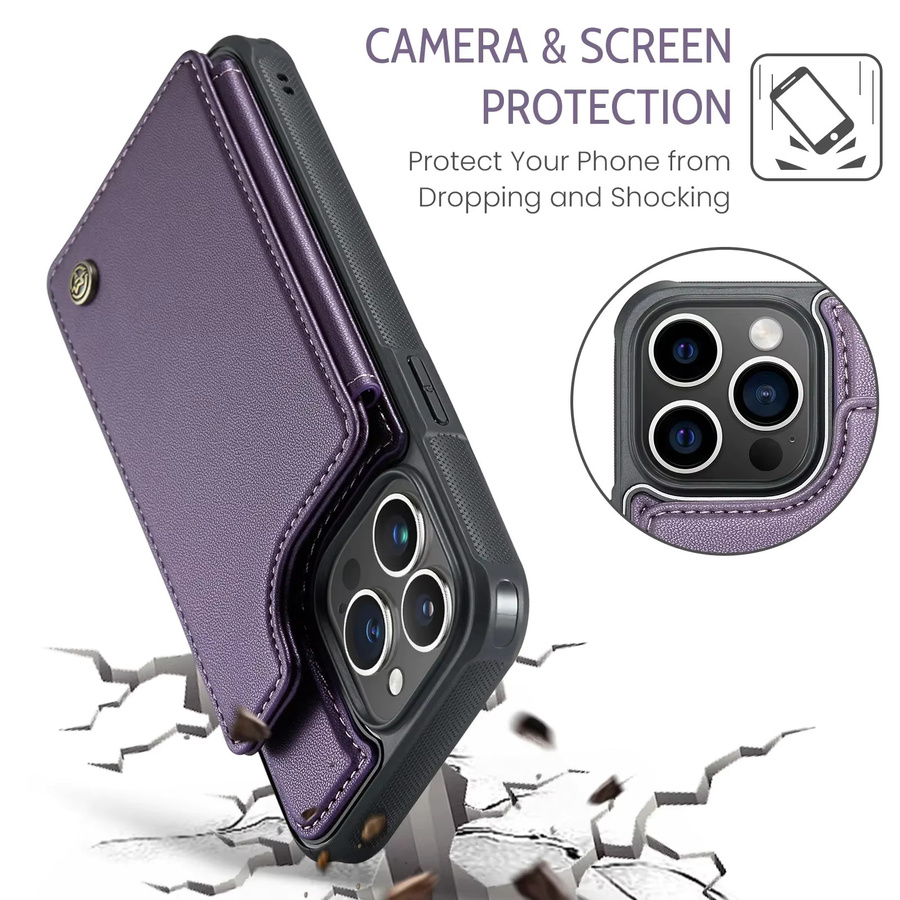Magnetische Leder-Brieftasche für iPhone 15 Pro Max 14 Plus 13 12 11 XS Max XR X in Braun und Lila mit Kartenfach und Standfunktion - Bild 4