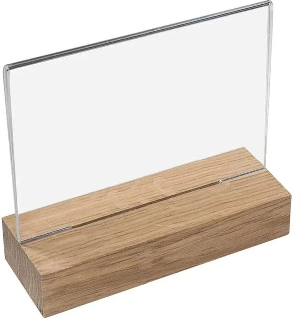 HMF 46941 Acryl Tischaufsteller mit Holzfuß aus Eichenholz, DIN A6 Querformat, transparent - Bild 1