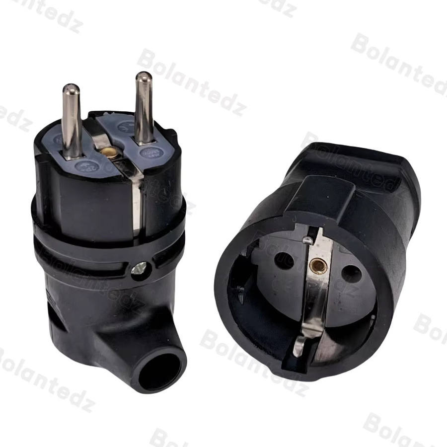Bolantedz Euro-Stromkabel Montagestecker Set mit männlichem und weiblichem Stecker, 16 A, 250 V, Schwarz - Bild 2