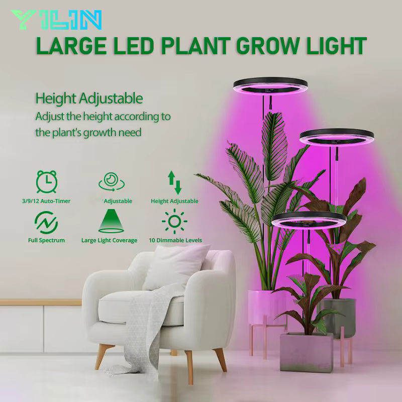 YILIN LED-Pflanzenwachstumslampe Vollspektrum in Schwarz mit höhenverstellbarem Ring und Timer für Zimmerpflanzen, Höhe: 16 cm - Bild 2