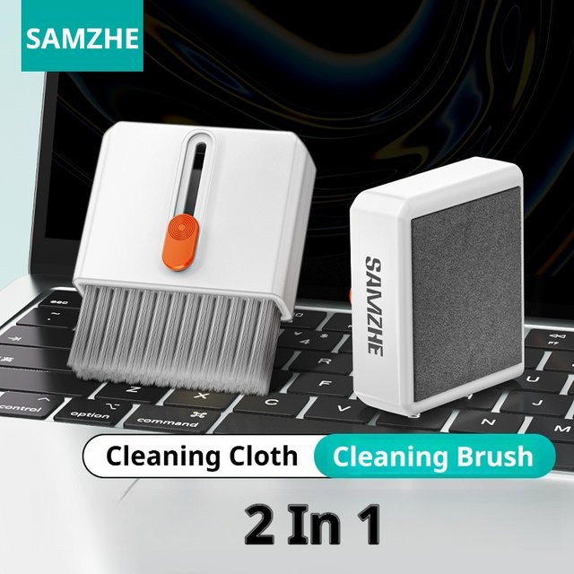 2-in-1 Computer-Tastatur-Reinigungsset in Weiß mit Bürste, Bildschirm-Reinigungstuch und Kopfhörer-Reinigungsbürste zur Staub- und Schmutzentfernung - Bild 1