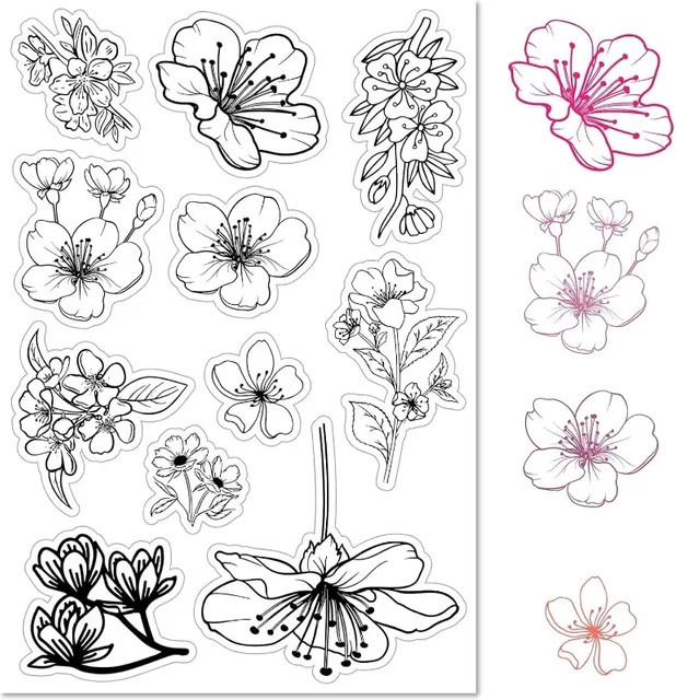 Transparenter Silikonstempel mit Kirschblüten-Motiv für Journaling und Kartenherstellung, Farbe: Transparent - Bild 1