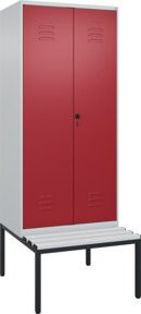 C+P PSA Doppel-Spind Classic PLUS Sitzbank mit 2 Abteilen und Kunststoff-Sitzfläche, B/T/H: 212 x 80 x 81,5 cm, Farbe: Grau/Rot - Bild 1