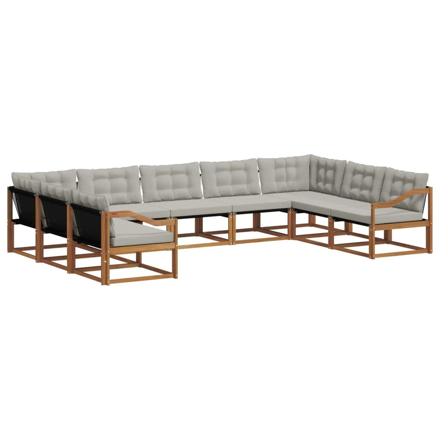 vidaXL Outdoor-Sofagarnitur 9-teilig aus Akazienholz mit Textilene und Kissen in Natur und Hellgrau - Bild 2