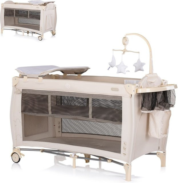 Chipolino Reisebett Bella in Creme mit 2 Ebenen, seitlichem Eingang, Musikmobile und Wickelauflage - Bild 1