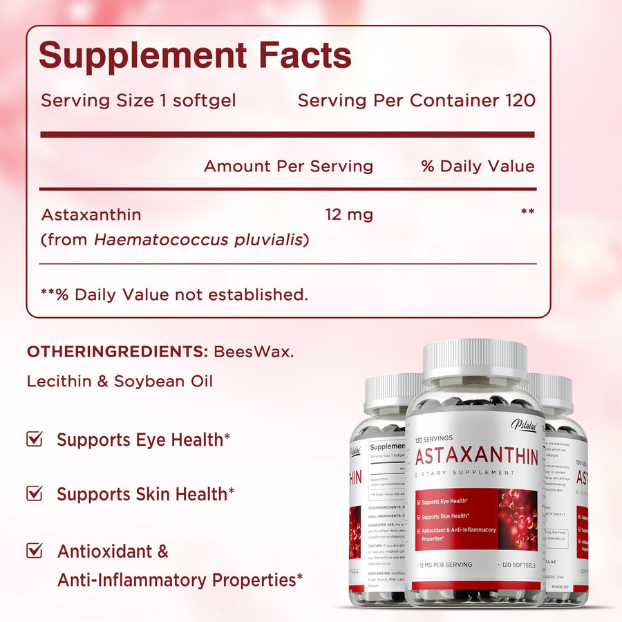Pslalae Astaxanthin 12mg Nahrungsergänzungsmittel, Unisex - Bild 3