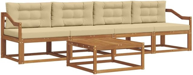 vidaXL Outdoor-Sofagarnitur aus Akazienholz mit Kissen in Natur und Beige - Bild 1