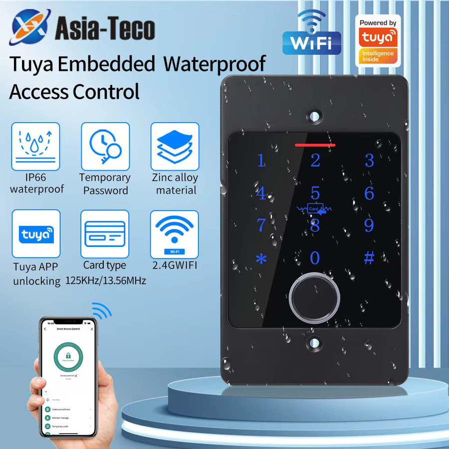 Asia-Teco Metall Kartenzugangskontrollsystem mit Fingerabdruckscanner und Tastatur inklusive M70 Box, wasserdicht, Tuya-App-Unterstützung, Farben: Weiß oder Schwarz - Bild 2