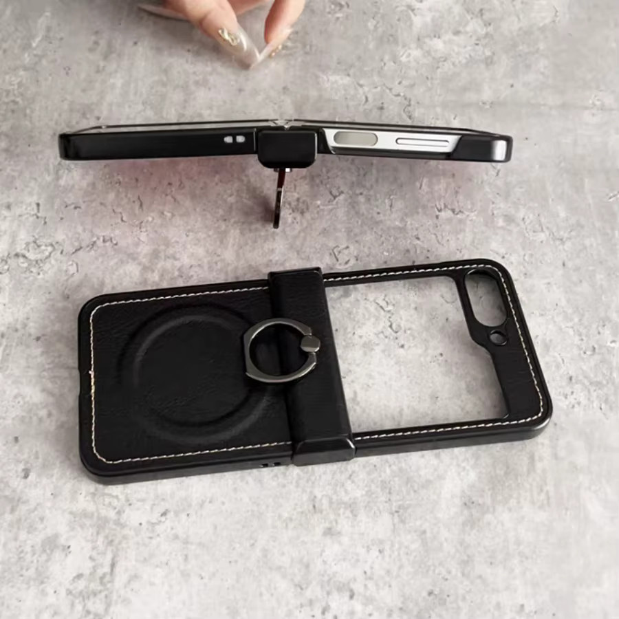 Vintage Lederhülle mit Lichee-Muster für Samsung Galaxy Z Flip 7 6 5 4 3 in Lila mit magnetischem Scharnierständer und stoßfestem Business-Schutz - Bild 3