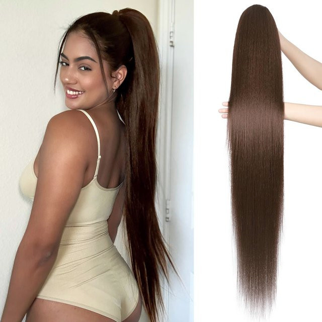 xbeauty Pferdeschwanz-Haarteile Echthaar, 4 Stück, mittelbraun, Damen - Bild 1