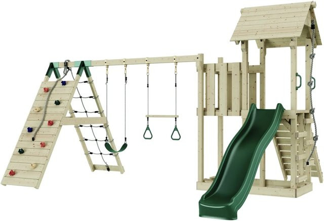 OutdoorToys Spielturm Roskilde mit Trapezschaukel in Dunkelgrün - Bild 1