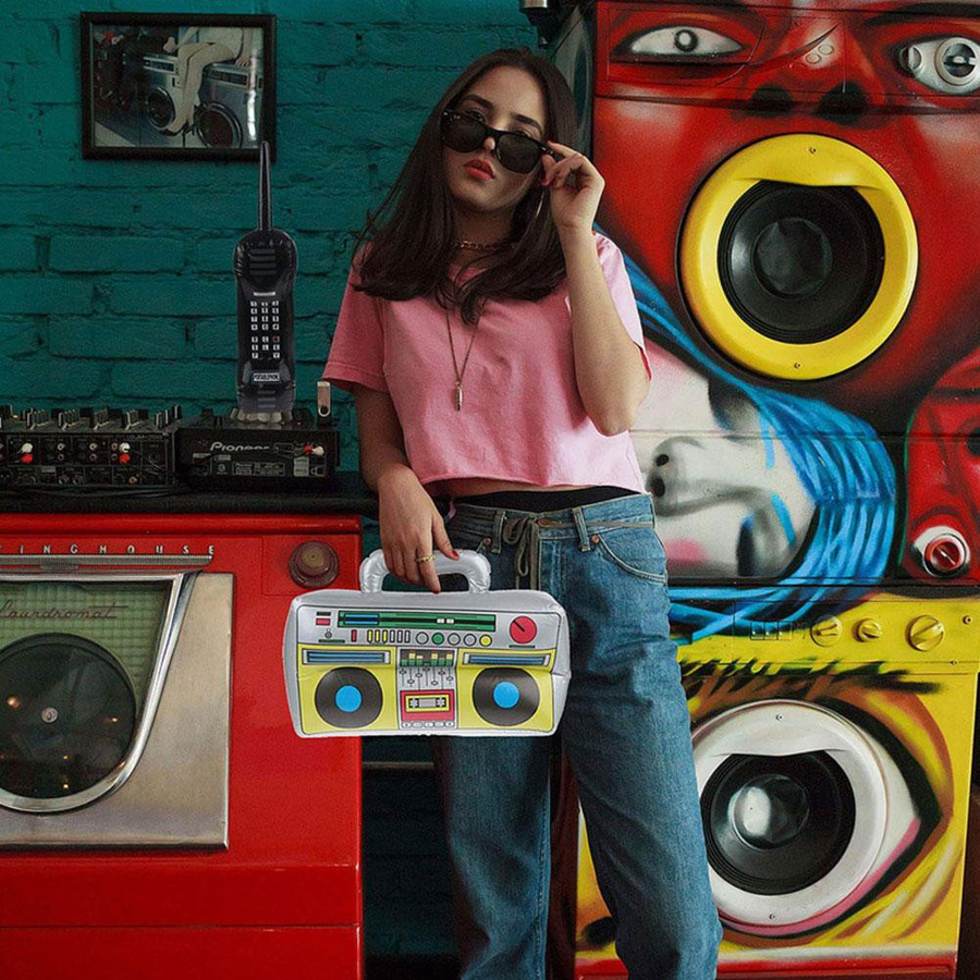 TOMTOP JMS 2er-Set Aufblasbare Radio Boombox und Handy Requisiten in Silber und Multicolour aus PVC für 80er und 90er Party Dekorationen - Bild 2