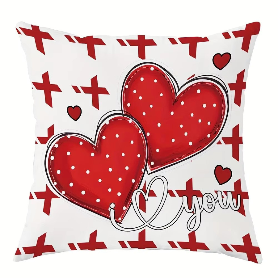 VIKAMA Dekorativer Kissenbezug mit rotem Herz-Design, quadratisch, Farbe: Rot, B/T/H: 40 x 40 x 40 cm - Bild 2