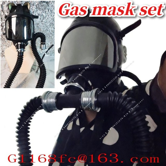 Versilbertes Gebogenes Gasmasken-Set mit Atemschutzbeutel-Linse und Vollgesichtsmaske in Silber und Schwarz - Bild 1