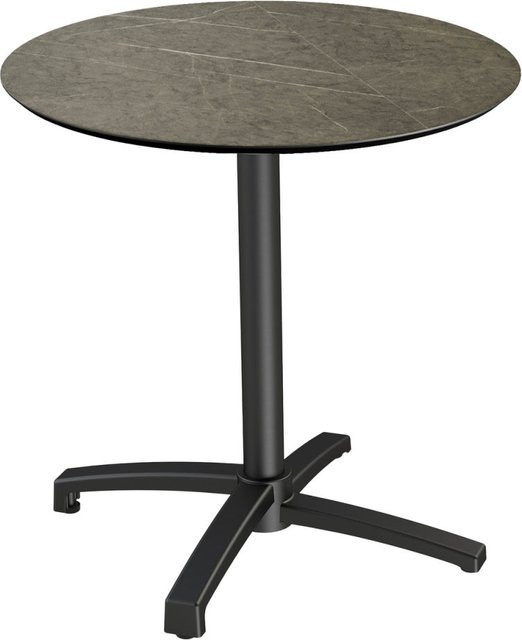 Feros Terrassentisch X Cross mit runder HPL-Platte in Braun und schwarzem Gestell, Höhe: 74 cm - Bild 1