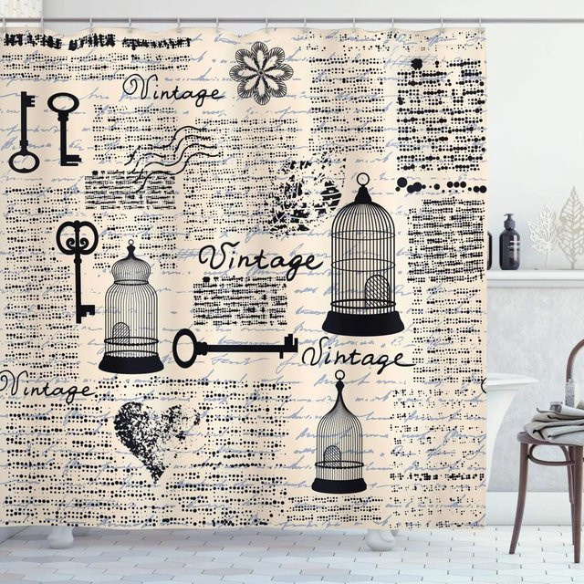 Chic Home Duschvorhang im industriellen Steampunk-Stil mit Messingbesatz und Haken, Farbe Beige, B: 180 cm, H: 200 cm - Bild 1