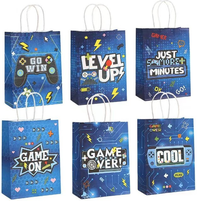Videospiel Thema Geschenkverpackungstaschen Game Over für Kinder und Jungen, Blau, Papier - Bild 1